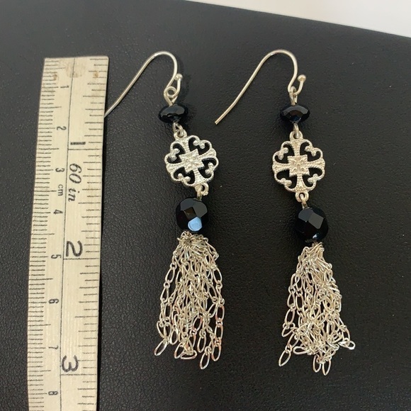 Silver Tone Beaded Chain Chandelier Earrings - Picture 4 of 4